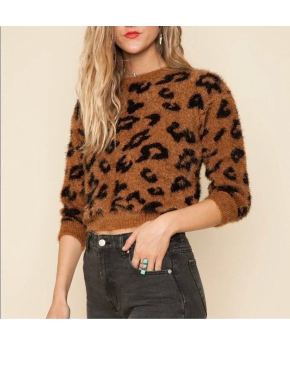Callahan Leopard Fuzzy Pullover Sweater XS
